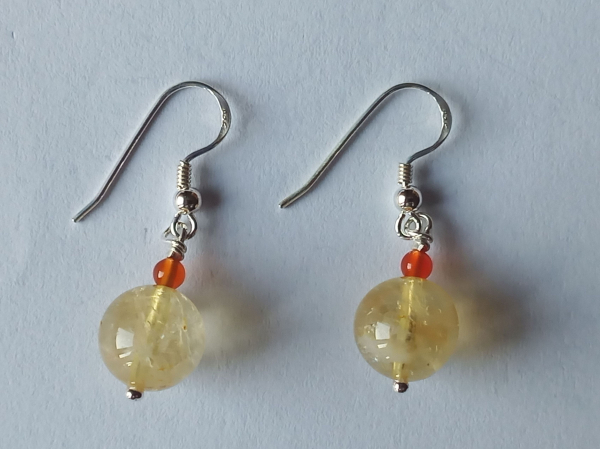 silver earrings-ear wires with citrine and carnelian beads-the colour is yellow and red