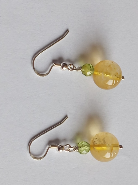 silver earrings-ear wires with citrine and peridot beads-the colour is yellow and green--