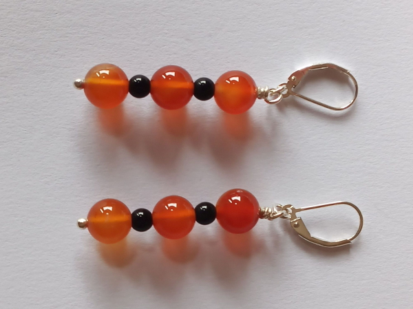 earrings-sterling silver-red-black-carnelian-onyx--