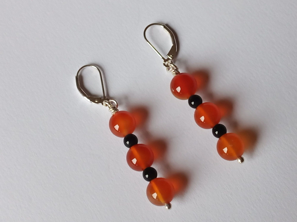 earrings-sterling silver-red-black-carnelian-onyx-