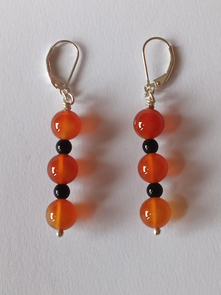 earrings-sterling silver-red-black-carnelian-onyx
