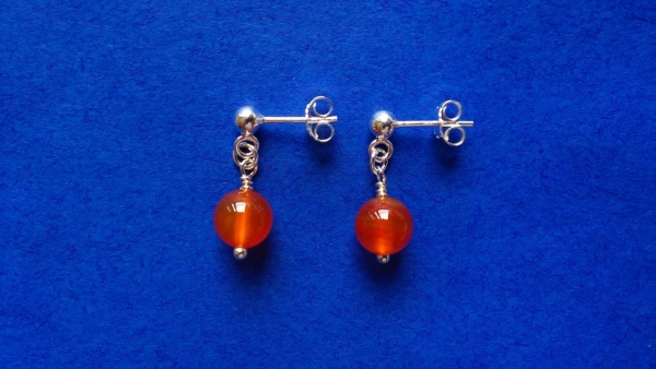 silver earrings-ear studs with red carnelian beads
