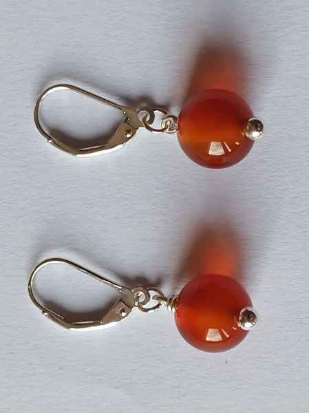 silver earrings-leverbacks with red carnelian beads--
