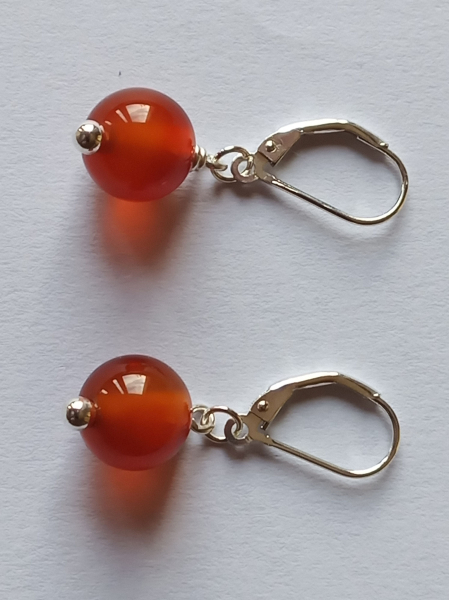 silver earrings-leverbacks with red carnelian beads-