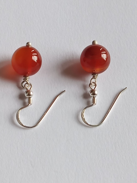 silver earrings-ear wires with red carnelian beads----