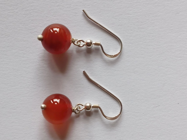 silver earrings-ear wires with red carnelian beads--