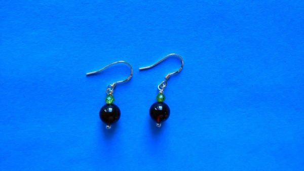silver earrings-ear wires with garnet and peridot beads-the colour is red and green