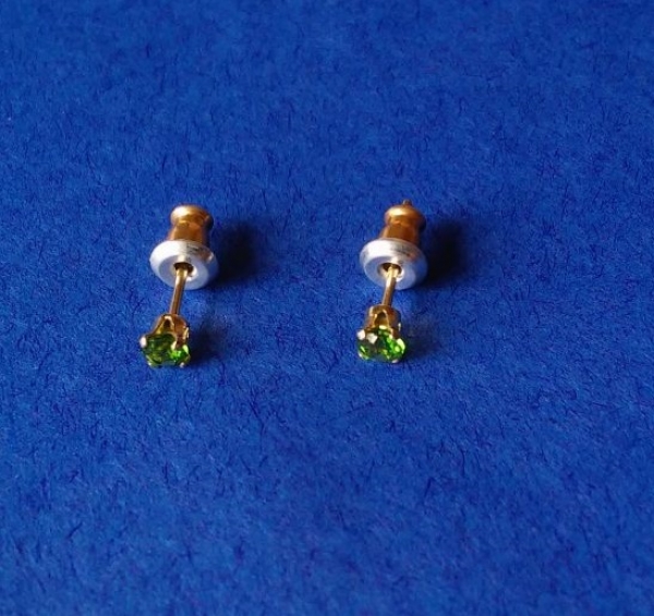 gold plated silver earrings-ear studs with green faceted chromediopside stones