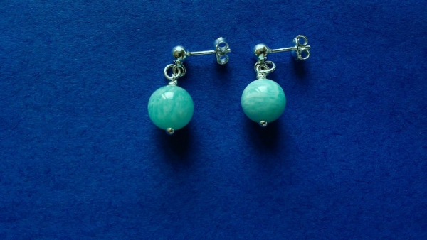 silver earrings-ear studs with turquoise amazonite beads