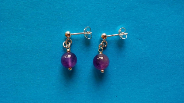 silver earrings-ear studs with purple amethyst beads