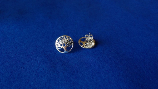 silver earrings-ear studs with tree of life charms