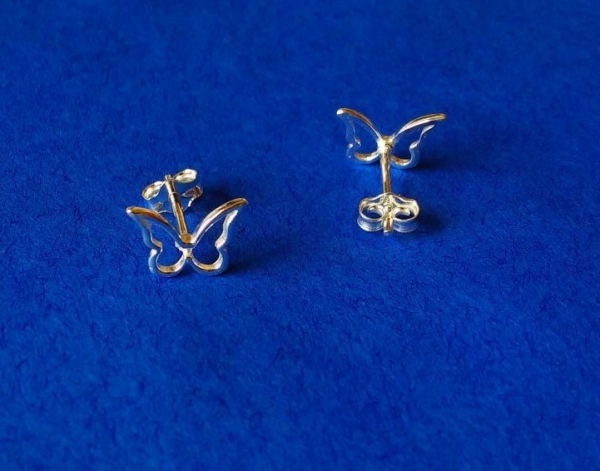 silver earrings-ear studs with butterfly