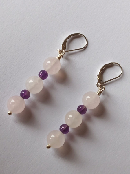 earrings-sterling silver-pink-purple-rose quartz-amethyst----