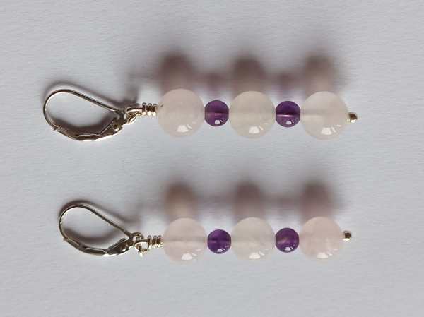 earrings-sterling silver-pink-purple-rose quartz-amethyst---