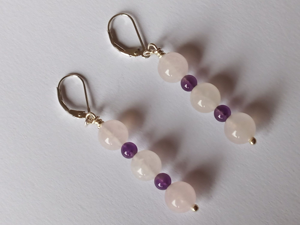 earrings-sterling silver-pink-purple-rose quartz-amethyst-