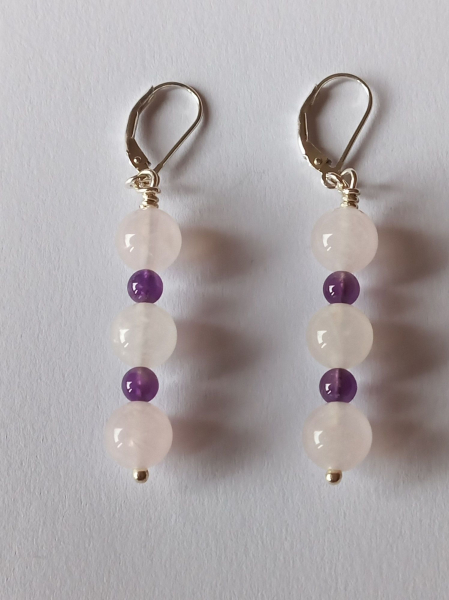 earrings-sterling silver-pink-purple-rose quartz-amethyst