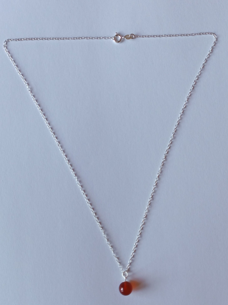 silver chain with red agate bead pendant-anchor chain 45 cm-----