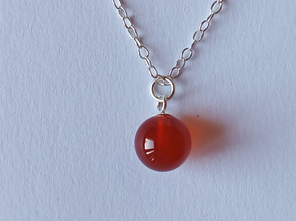 silver chain with red agate bead pendant-anchor chain 45 cm