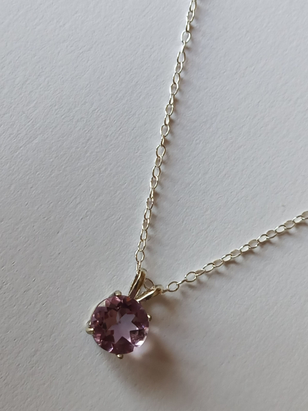 silver chain with purple amethyst pendant-anchor chain 45 cm-----