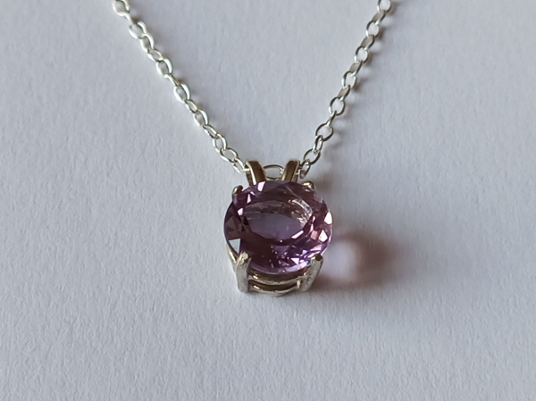 silver chain with purple amethyst pendant-anchor chain 45 cm-