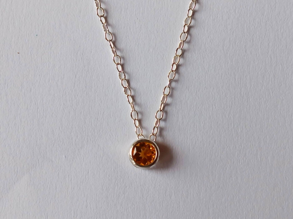 silver chain with yellow citrine pendant-anchor chain 45 cm--