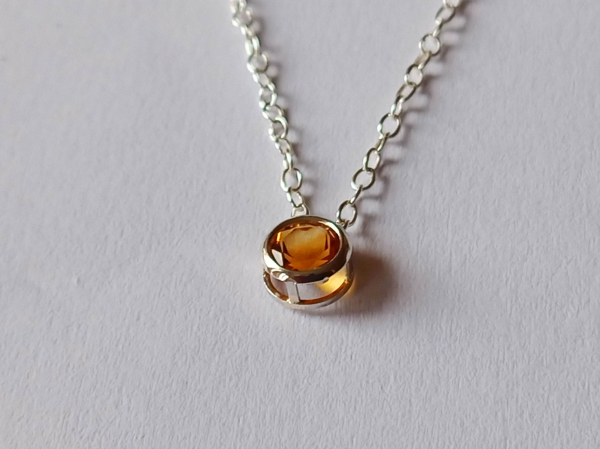 silver chain with yellow citrine pendant-anchor chain 45 cm-