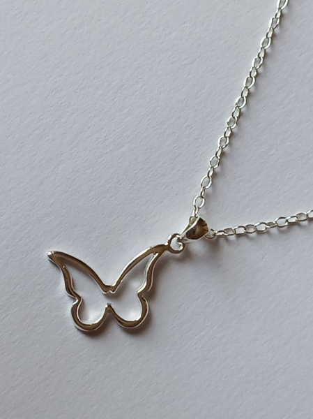 silberkette mit schmetterling-anhänger-ankerkette 45 cm-