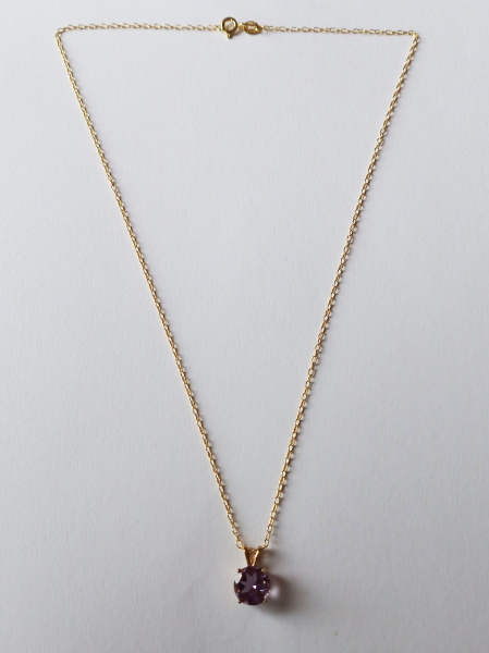 gold plated silver chain with purple amethyst pendant-anchor chain 45 cm------
