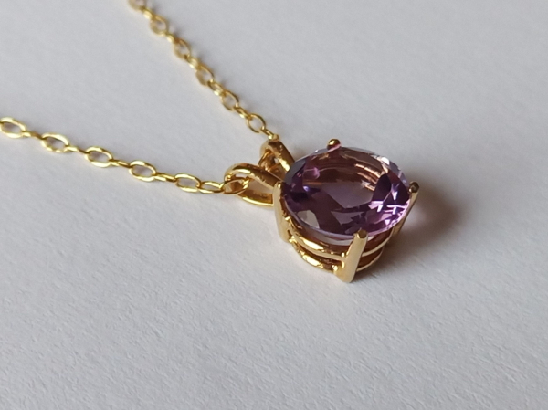 gold plated silver chain with purple amethyst pendant-anchor chain 45 cm---
