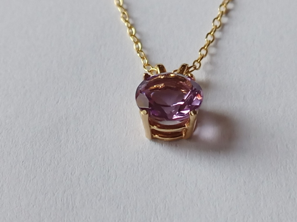 gold plated silver chain with purple amethyst pendant-anchor chain 45 cm--