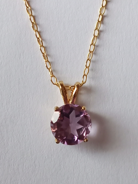gold plated silver chain with purple amethyst pendant-anchor chain 45 cm-