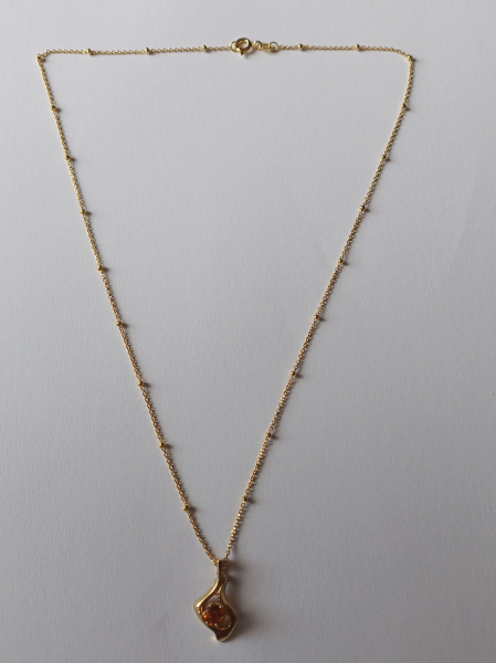 gold plated silver chain with yellow citrine pendant-sat-chain 45 cm----