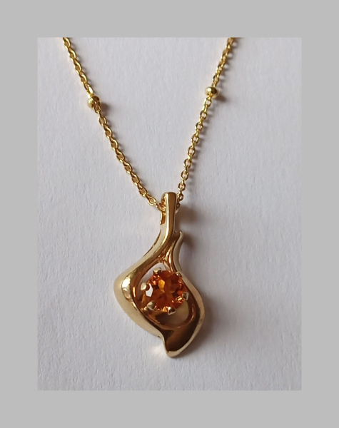 gold plated silver chain with yellow citrine pendant-sat-chain 45 cm