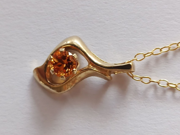 gold plated silver chain with yellow citrine pendant-anchor chain 45 cm-