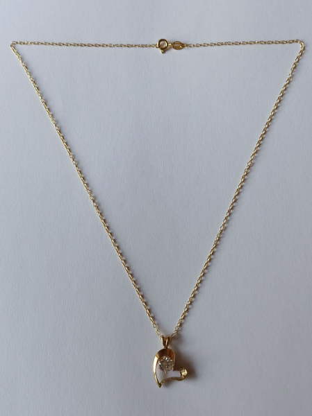 gold plated silver chain with 6 mm white zirconia heart pendant-anchor chain 45 cm----