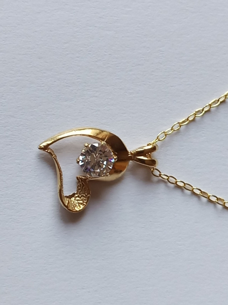 gold plated silver chain with 6 mm white zirconia heart pendant-anchor chain 45 cm-