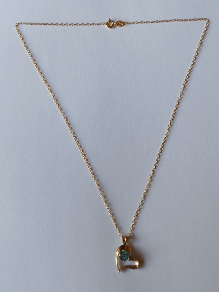 gold plated silver chain with 6 mm blue zirconia heart pendant-anchor chain 45 cm-----