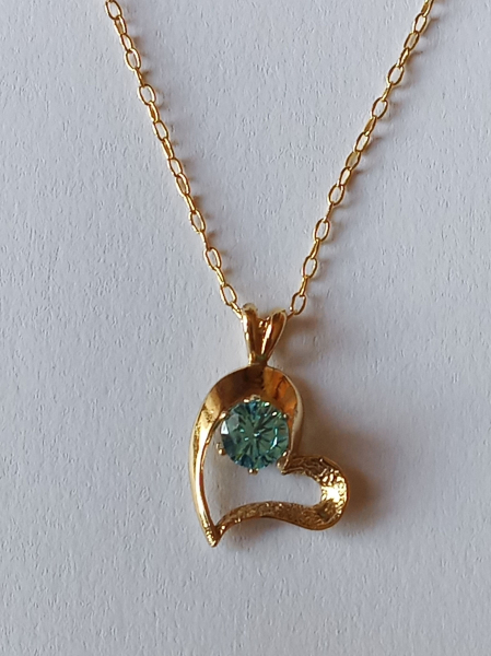 gold plated silver chain with 6 mm blue zirconia heart pendant-anchor chain 45 cm--